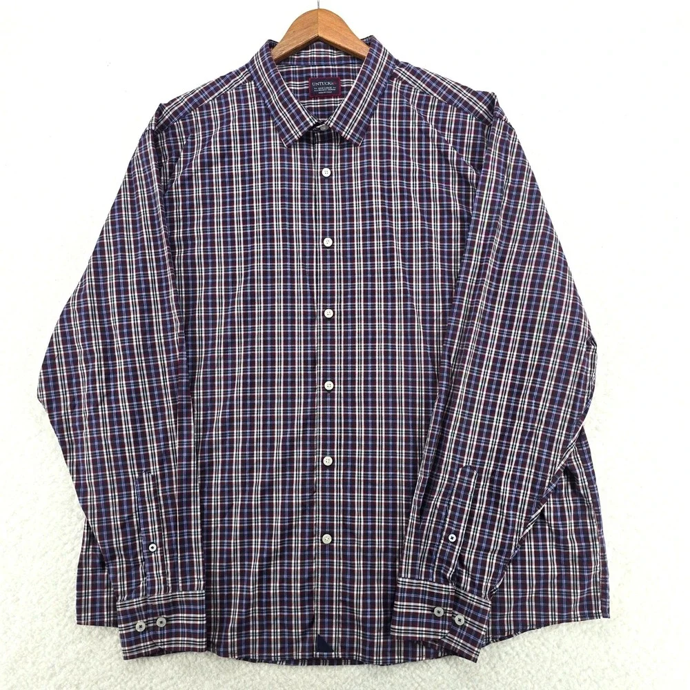 UNTUCKit Men's‎ XXX Large Plaid Button Down Shirt Long Sleeve Nylon Spandex - Picture 2 of 11